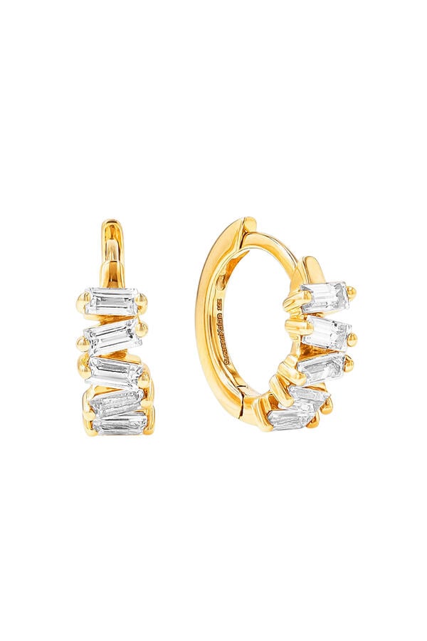 Bold Huggie Earrings, 18K Yellow Gold & Diamond Baguette