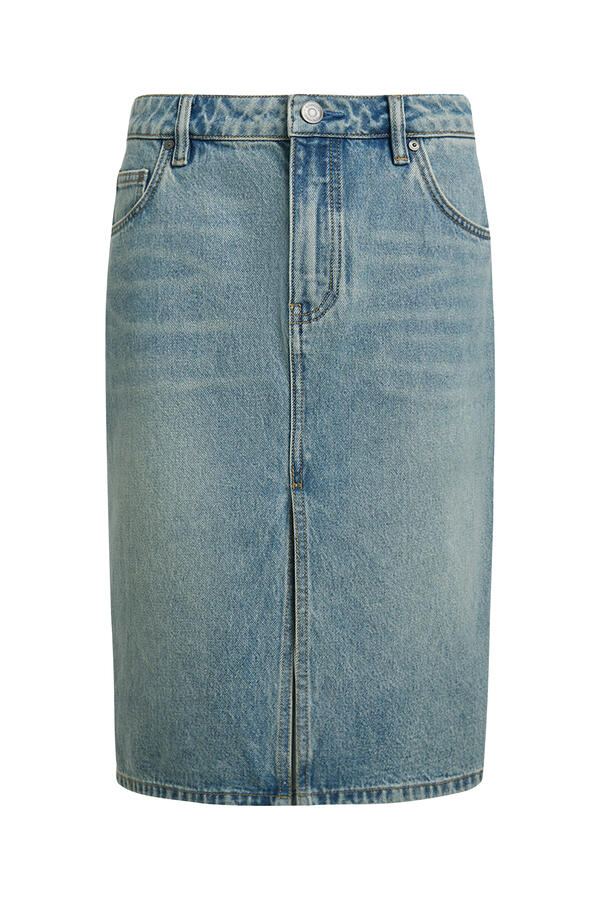 Front Slit Denim Skirt
