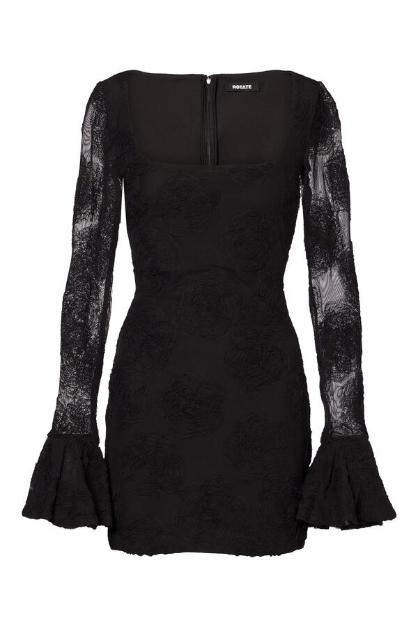 Flower Mesh Long Sleeves Mini Dress