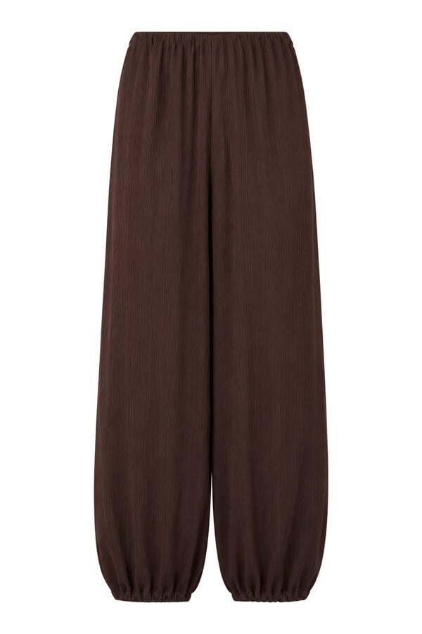 Mid-Rise Plissé Drawcord-Hem Pants 