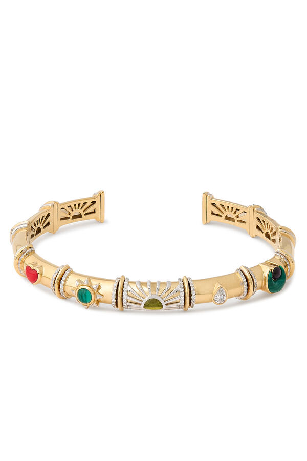 Multi Charm Bangle, 18k Yellow Gold