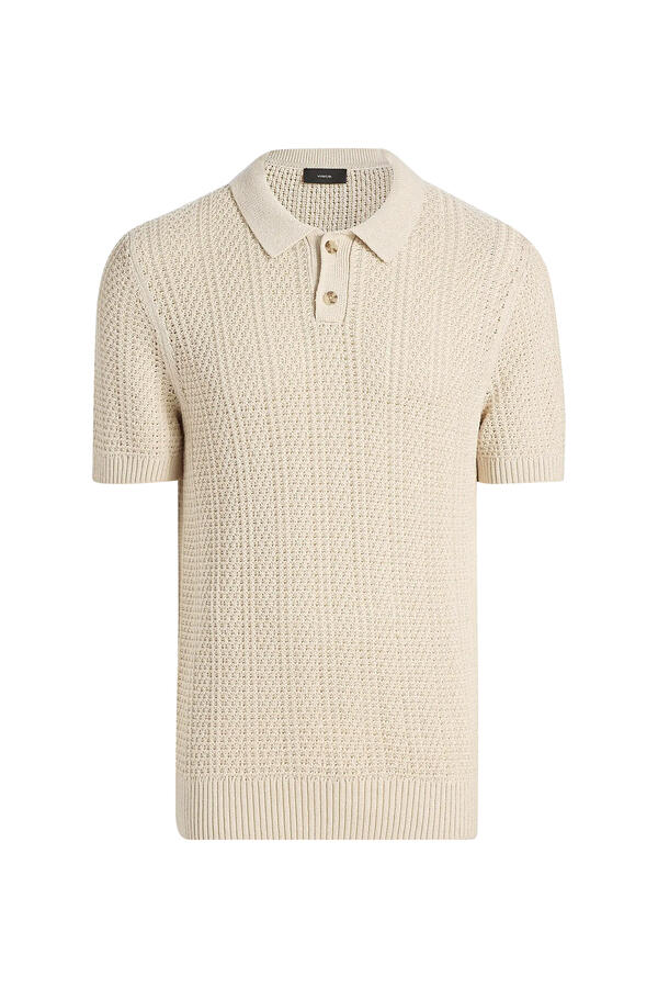Seed-Stitch Rib Cotton Polo Sweater