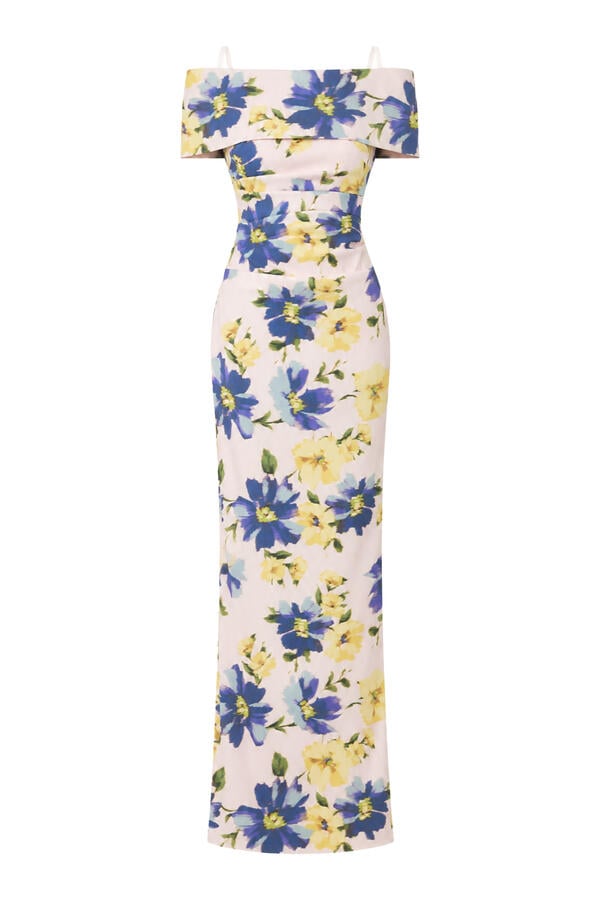 Floral Print Off-Shoulder Gown