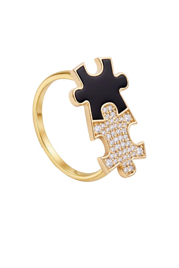 Maqta Petite Ring, 18K Yellow Gold with Black Onxy & Diamonds