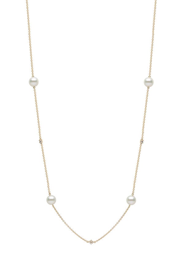 Classic Necklace, 18K Yellow Gold, Diamond & Pearl