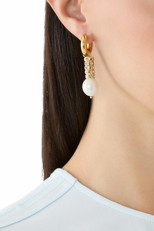 Pearl and Strass Hoop Earrings, 24K Yellow Gold, Pearl & Strass