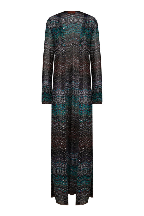 Chevron Pattern Sequin Long Cardigan