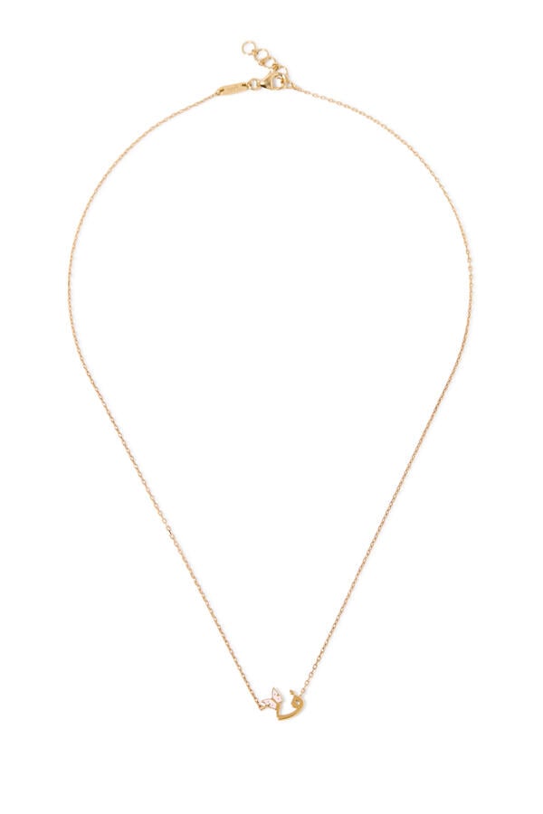 Kids Tiny Bling Butterfly Letter Faa Necklace, 18k Yellow Gold & Enamel