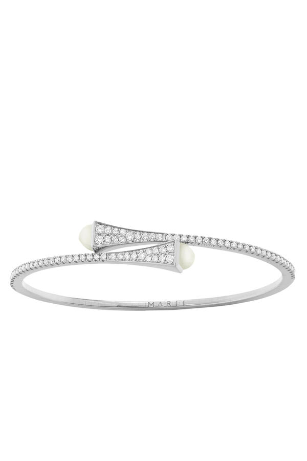 Cleo Slim Bangle, 18k White Gold, Moonstone & Diamond