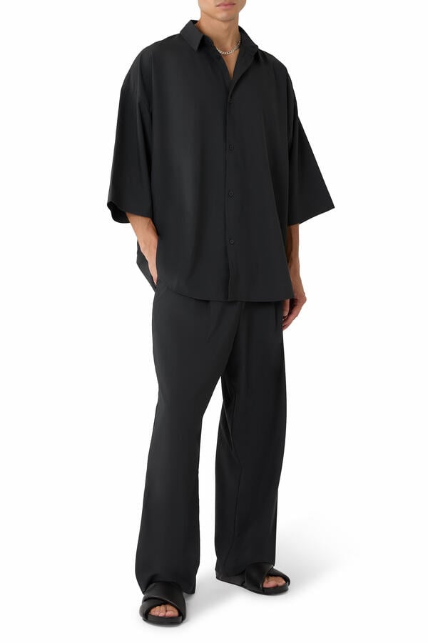 Silk Blend Pleat Front Drawstring Pants 