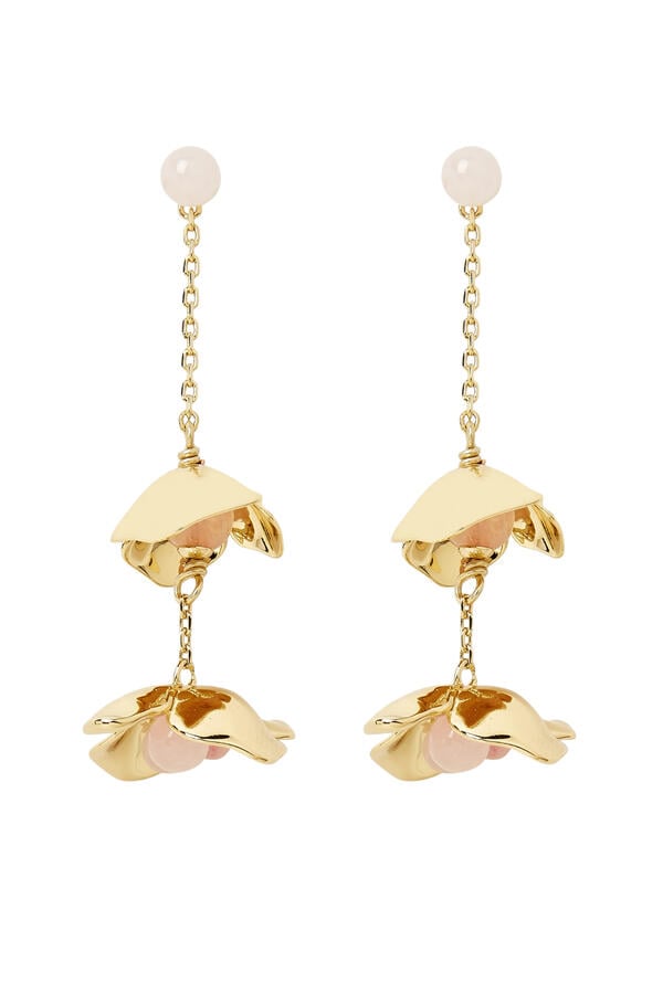 Gilded Garden Linear Earrings, Brass, Titanium Posts & Cubic Zirconia, Glass Stone