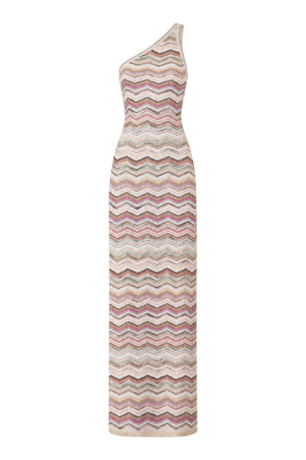  Chevron Sequinned One Shoulder Maxi Dress