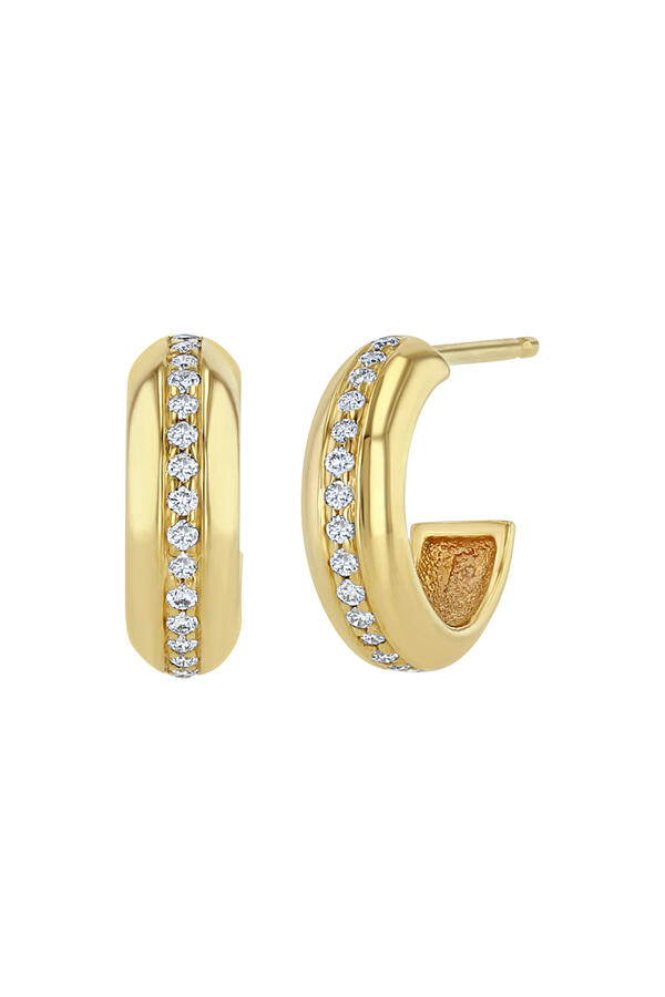  Chubby Huggie Hoops, 14K Yellow Gold & Diamonds