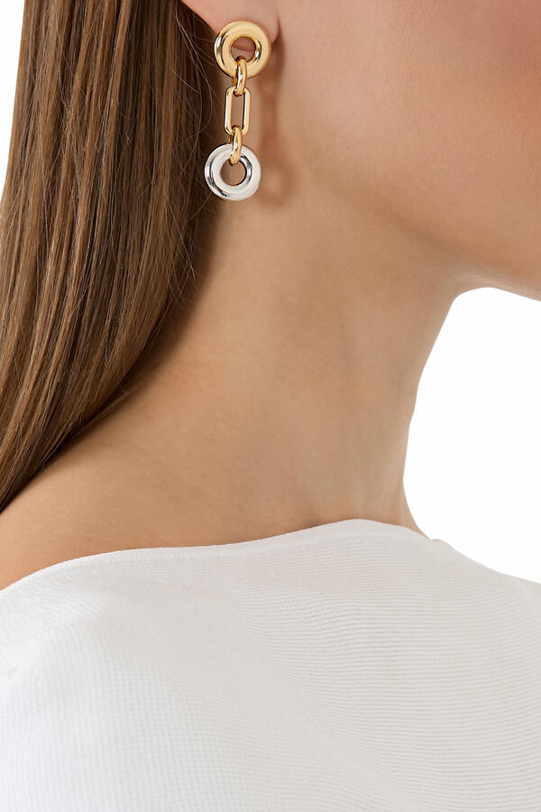 Interlock Linear Earrings, Plated Metal & Cubic Zirconia, Titanium Posts