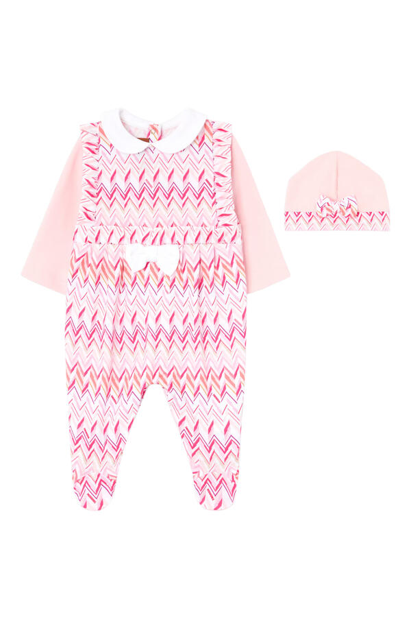 Kids Chevron Jersey Peter Pan Collar Babygrow & Hat Set