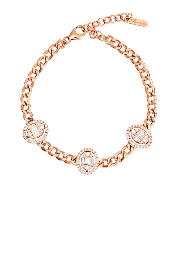 Quwa Three Oval Bracelet, 18K Rose Gold with Baguette & Brilliant Diamonds