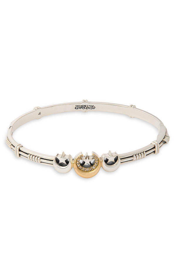 Star & Crescent Bangle, 18K Gold and Sterling Silver