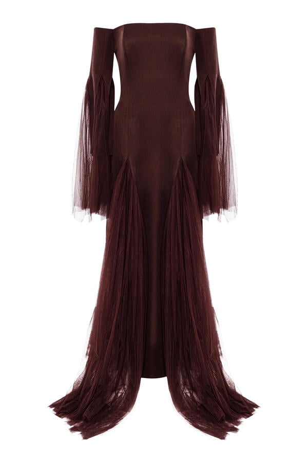 Off-Shoulder Crepe Gown