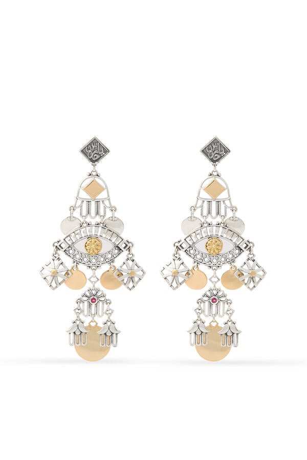 Rumuz Fallahy Kaf Earrings, 18K Gold with Sterling Silver & Pink Tourmaline