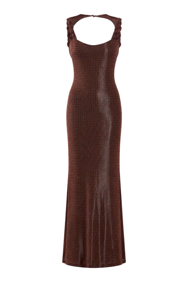 Rhinestone Twisted-Strap Open-Back Maxi Dress 
