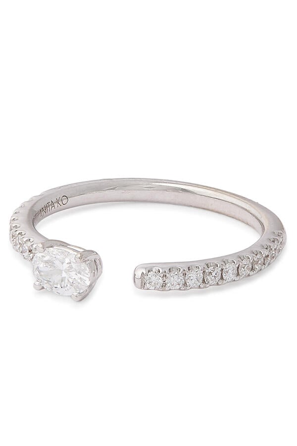 Oval Saturn Ring, 18k White Gold & Diamonds
