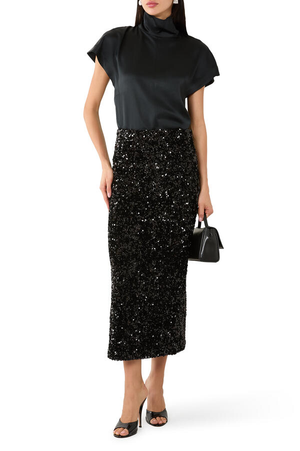 Sequined Velvet Midi Skirt