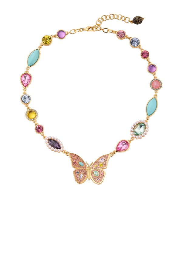 Butterfly Large Necklace, Brass & Crystals, Stones