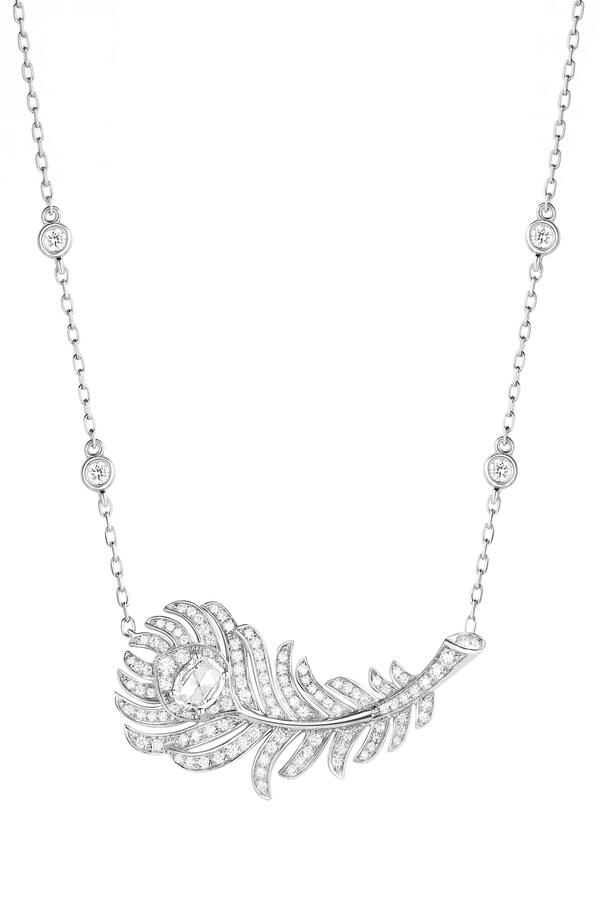 Plume de Paon Pendant, 18K White Gold with Diamonds