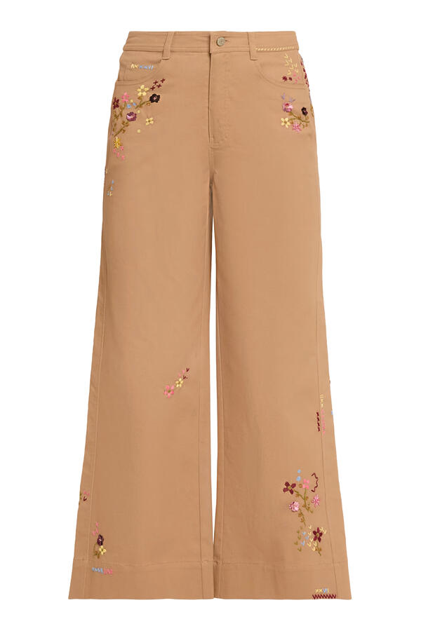 Betsy Wildflower-Embroidered Wide-Leg Crop Pants