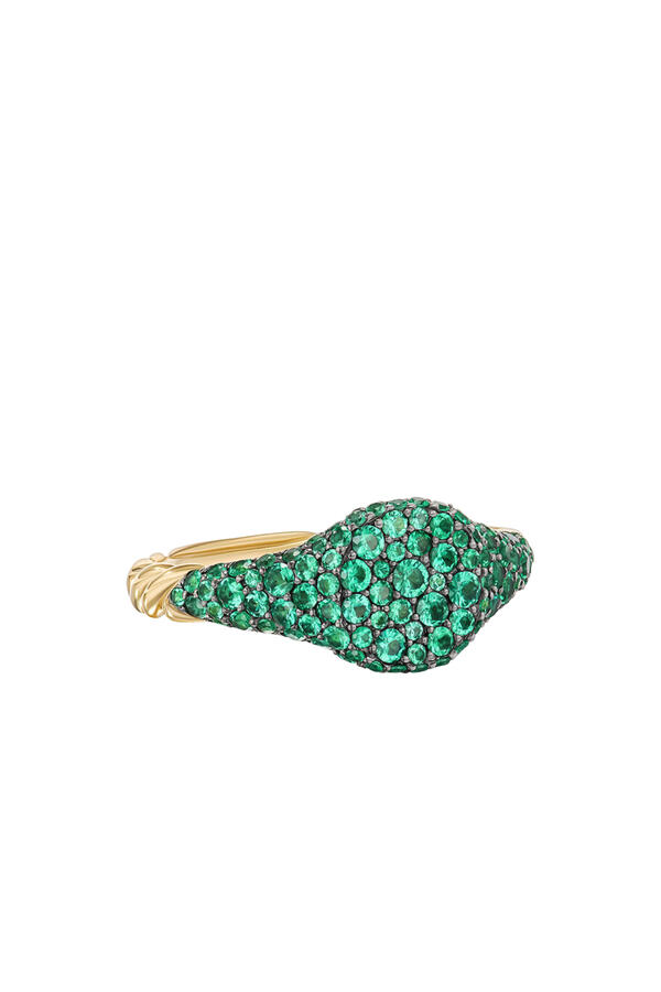 Petite Pavé Pinky Ring, 18K Yellow Gold & Emeralds