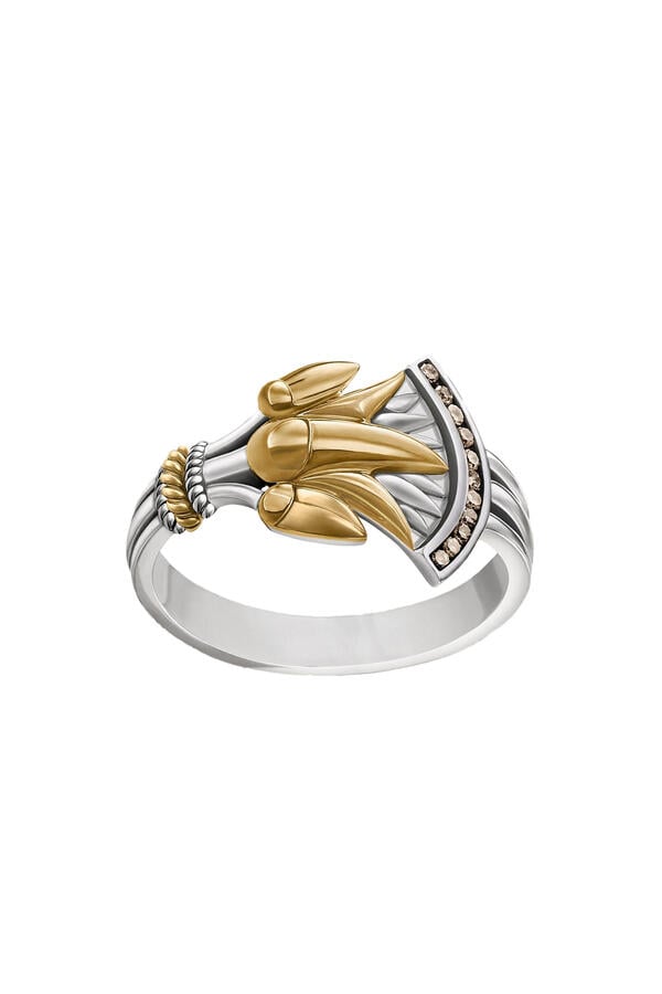 Shen Stacked Ring, 18k Yellow Gold with Sterling Silver & Diamond