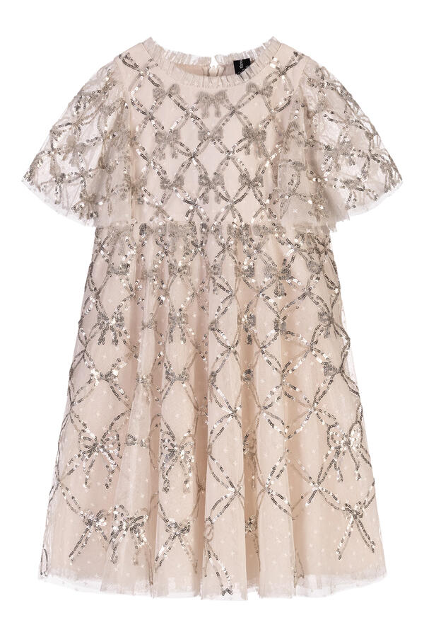 Kids Bow Lattice Short Sleeve Dress 