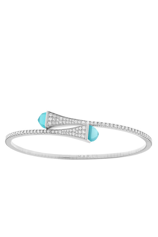 Cleo Midi Slip-On Bracelet, 18k White Gold with Diamonds & Blue Chalcedony