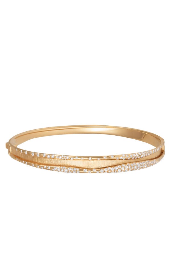 Folded Bangle, 18K Yellow Gold with White Diamonds