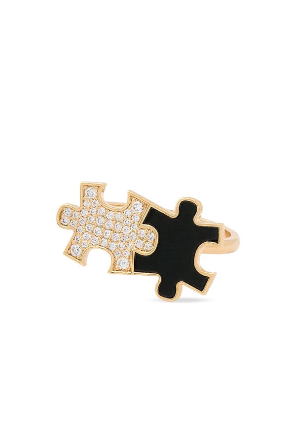Maqta Petite Ring, 18K Yellow Gold with Black Onxy & Diamonds