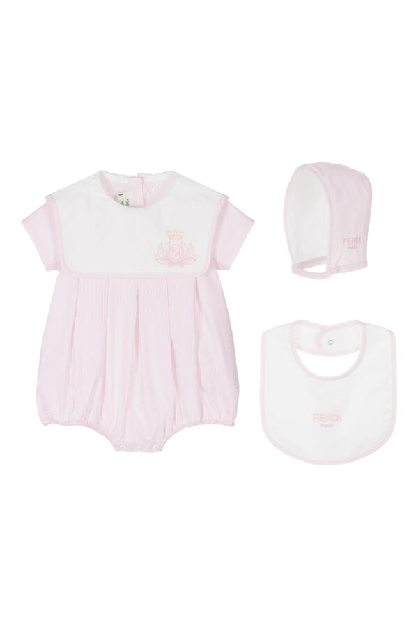 Kids Stripes Print Romper, Bib, and Beanie Gift Set