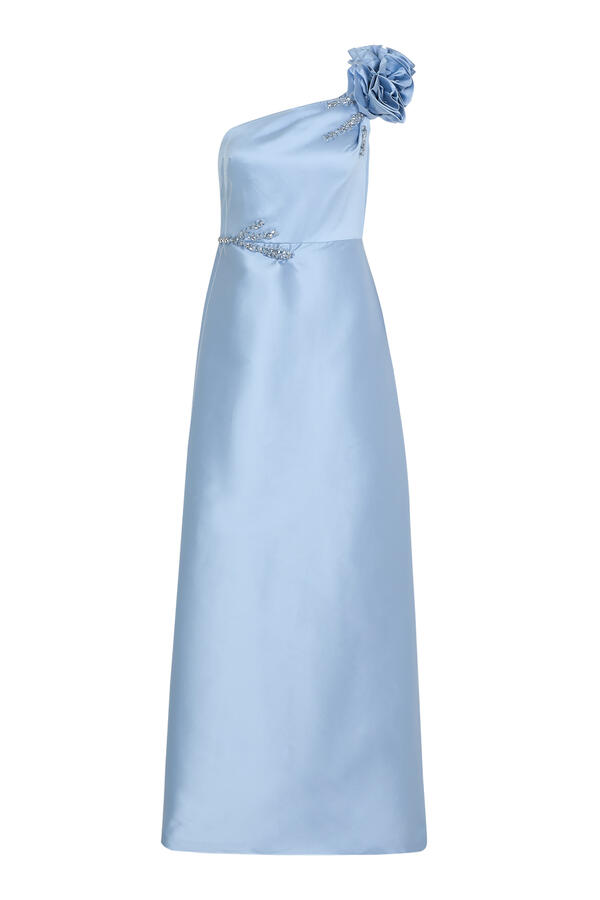  Mikado Flower One Shoulder Bead Appliqué Gown