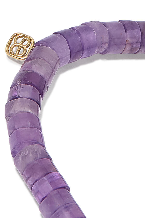Kids Mini Horseshoe Heishi Beaded Bracelet, 14k Yellow Gold & Enamel, Amethyst Beads