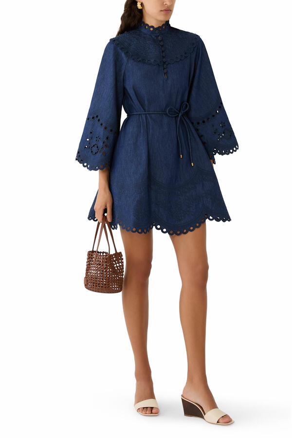 Mahon Broderie Denim Mini Dress