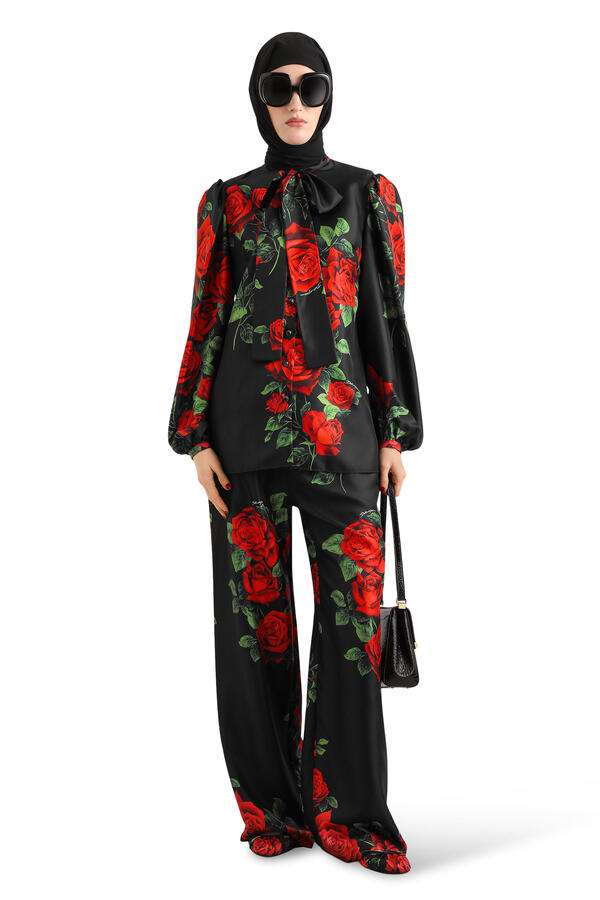 Rose-Print Silk Shirt