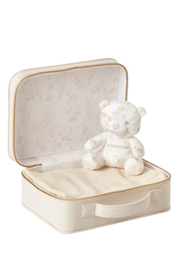 Kids Teddy-Bear Embroidered-Blanket Gift Set