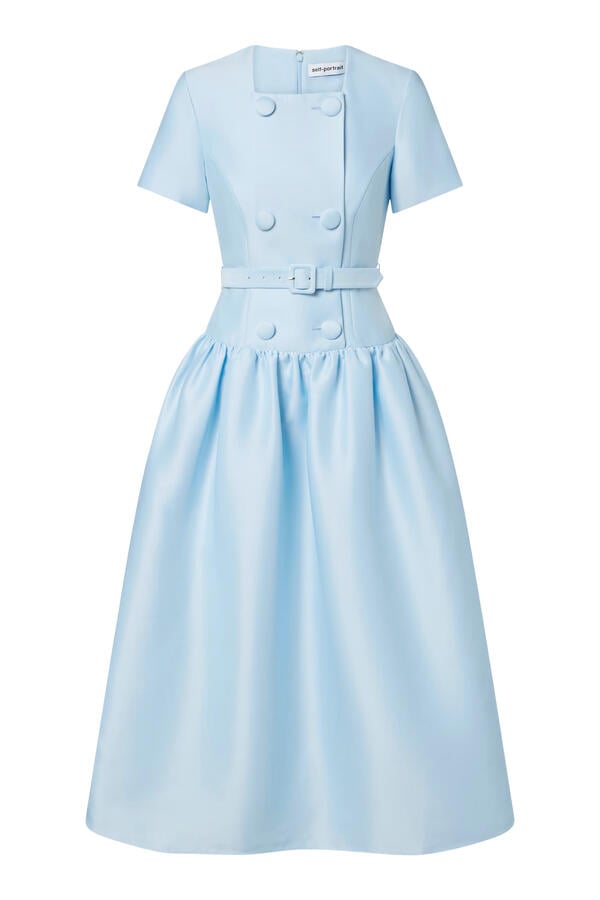 Button Front Taffeta Midi Dress