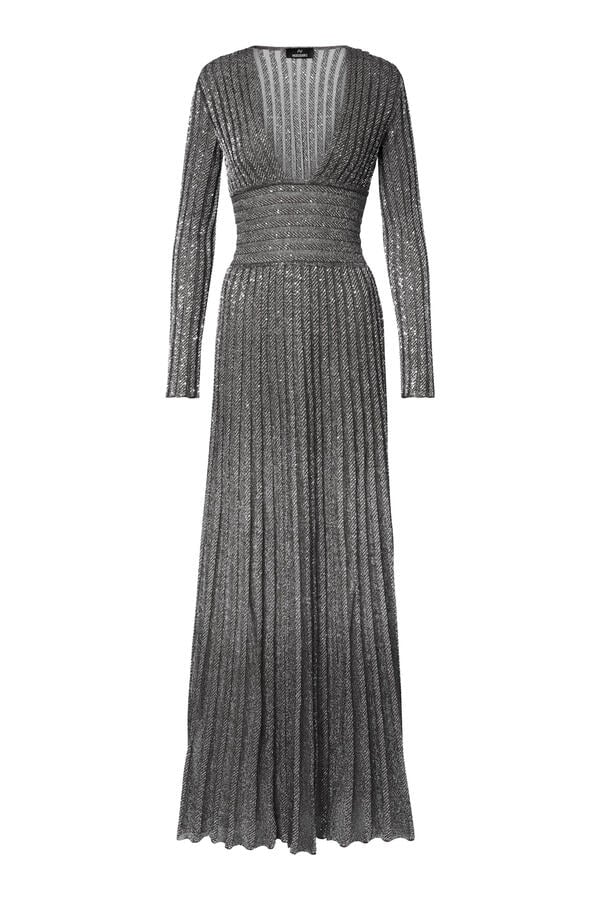  Partialized Long-Sleeve V-Neck Maxi Dress