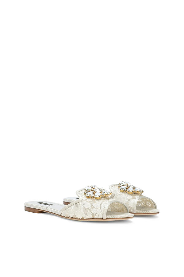Lace Rainbow Slides with Brooch Detailing