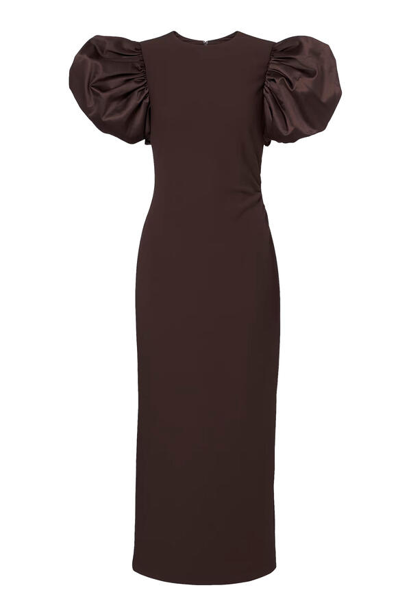 Draped Midi Puff Dress