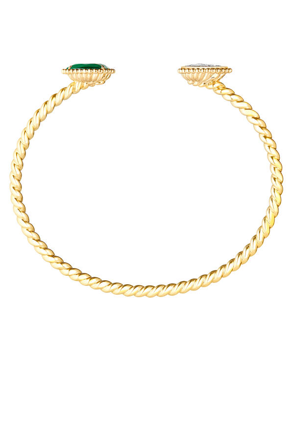 Serpent Bohème Double Motif Bracelet, Set With A Malachite, Paved With Diamonds, 18k Yellow Gold