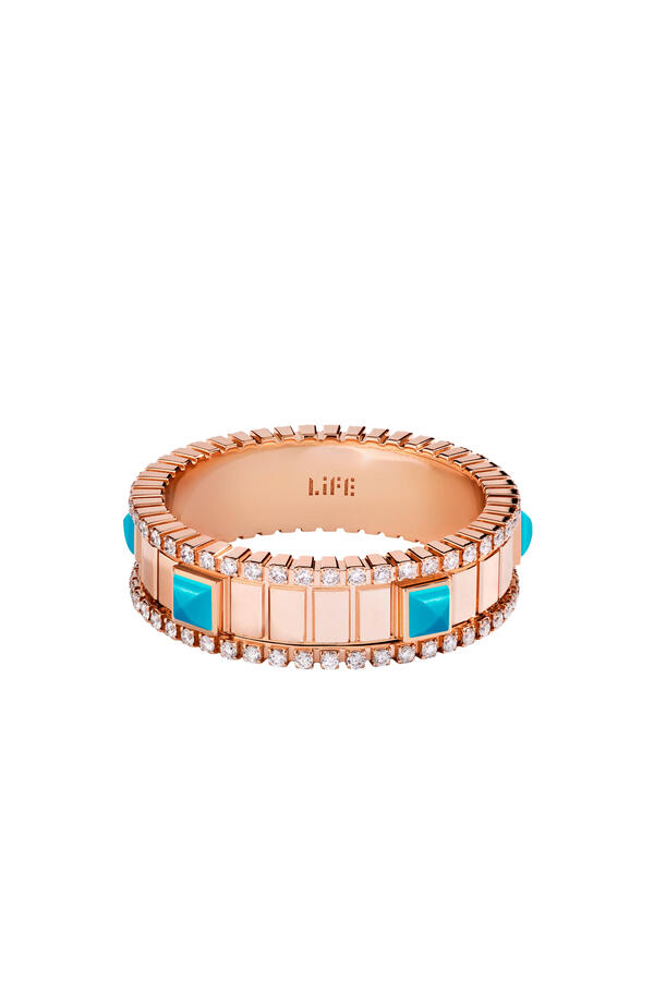 Life Spinning Ring, 18K Rose Gold with Diamonds & Turquoise