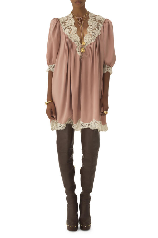 Gathered V-Neck Mini Dress 