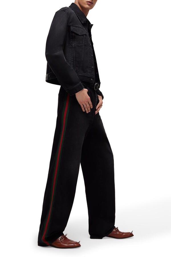Cotton Denim Pants With Web Insert 