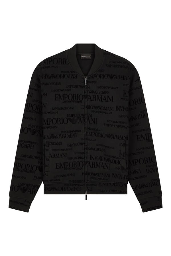All-Over Flocked Logo Zip-Up Sweatshirt